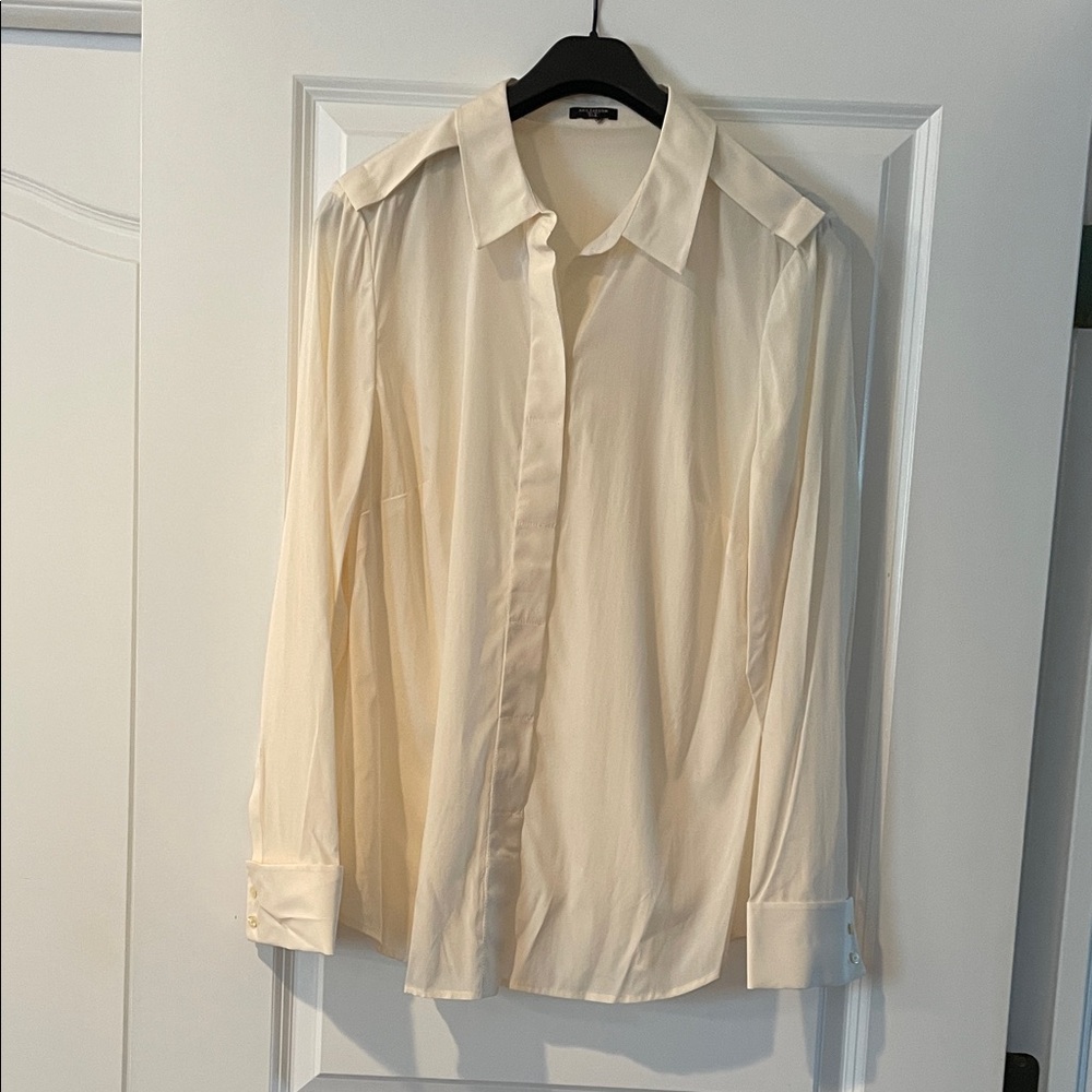 100% silk Cream Button-Up Blouse by Ann Taylor